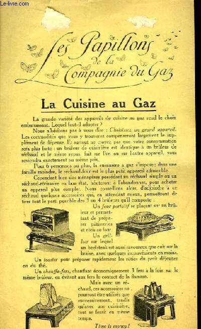 Les Papillons de la Compagnie du Gaz n12 : La Cuisine au Gaz. Deux jolis modles de Cuisinires  gaz.