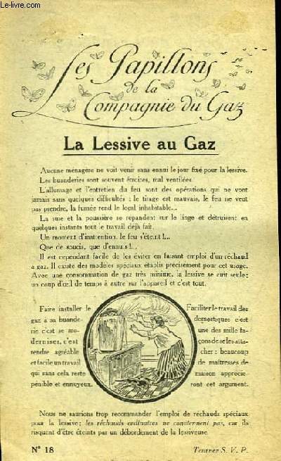 Les Papillons de la Compagnie du Gaz n18 : La Lessive au Gaz. Socle de Lessiveuse.