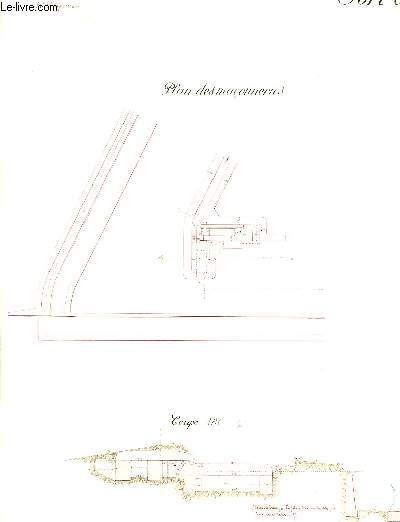 Fort d'Etude (postrieur  1885). Plans des Maonneries, Plan des Dessus. Une planche illustre de dessins originaux au crayon et stylo rouge.