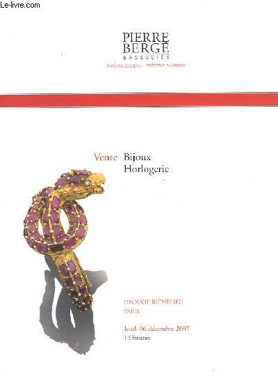 Catalogue de la Vente aux Enchres du 6 dcembre 2007,  Drouot-Richelieu. Bijoux, Horlogerie.