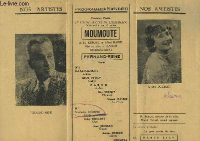 Programme Officiel du 25 au 31 juillet 1941 : Moumoute, de H. Keroul et Albert Barre.