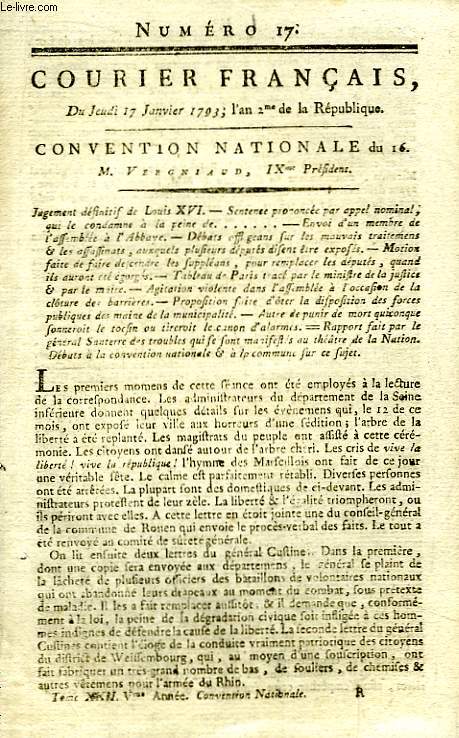 Courrier Franais N17, du jeudi 17 janvier 1793