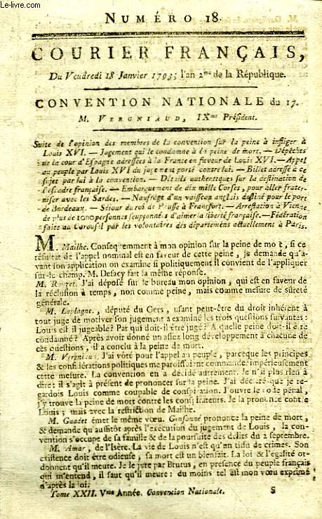 Courrier Franais N18, du vendredi 18 janvier 1793.