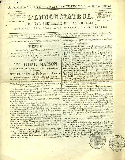 L'Annonciateur. Journal Judiciaire de Rambouillet N42 - XXXIII me anne.