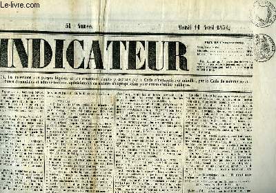 L'Indicateur N14721 - 51me anne, du mardi 11 avril 1854 : Oprations en Orient - Mandement de S.E. le Cardinal-Archevque de Bordeaux -