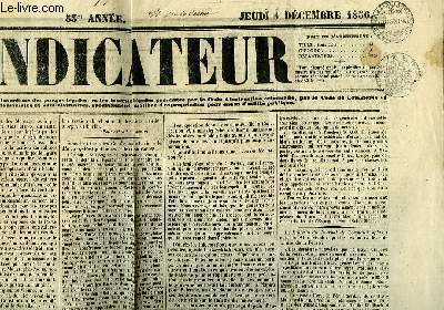 L'Indicateur N15667 - 53me anne, du jeudi 4 dcembre 1856 : Nouvelles de Perse - Considrations du Roi de Prusse au sujet de sa 