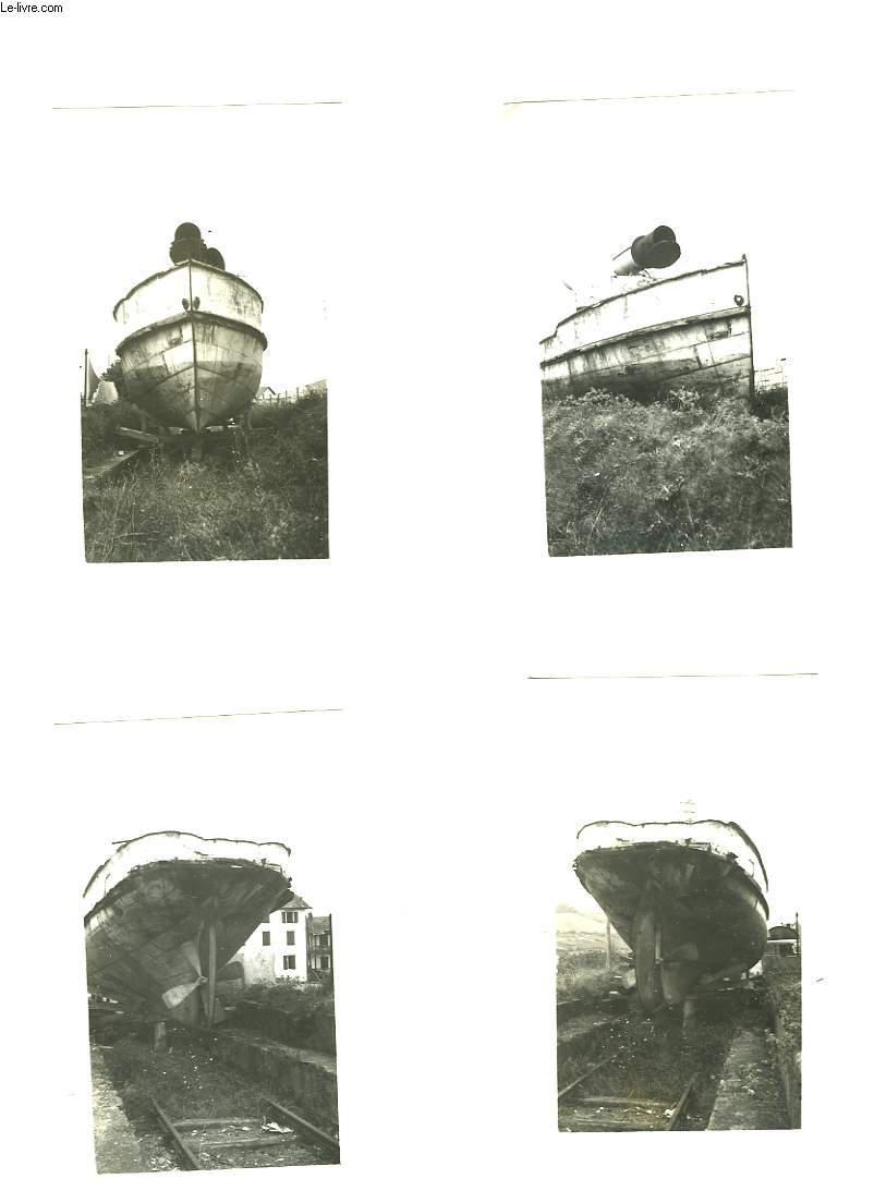 Lot de 4 Photographies originales en noir et blanc, de 4 vues diffrentes d'un bateau  hlices endommag et abandonn ( Provenant des Archives d'un Armateur de Pche  la Morue de Bgles (Gironde - 33)).