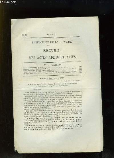 Recueil des Actes Administratifs, n24 - Prfecture de la Gironde : Chasse.