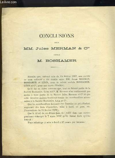 Conclusions pour MM. Jules Merman & Cie contre M. Boshamer.