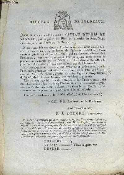 Lettre de M. Charles-Franois d'Aviau Dubois de Sanzay.