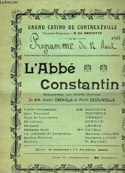 Programme du Grand Casino de Contrexville, du 12 aot 1904 : 