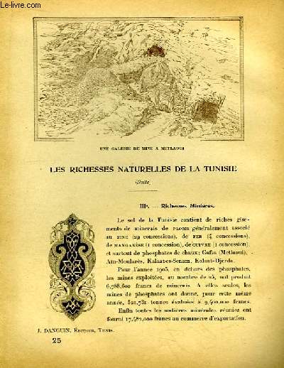 Document sur la Tunisie, livraison n25 : Richesses Minires - Galerie d'Extraction  Metlaoui (Compagnie des Phosphates de Gafsa)