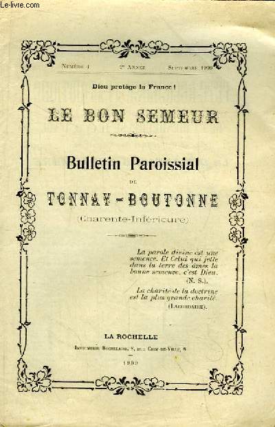 Le Bon Semeur N4 - 2me anne. Bulletin Paroissial de Tonnay-Boutonne (Charente-Infrieure)