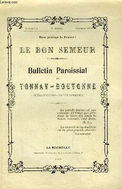 Le Bon Semeur N5 - 2me anne. Bulletin Paroissial de Tonnay-Boutonne (Charente-Infrieure)