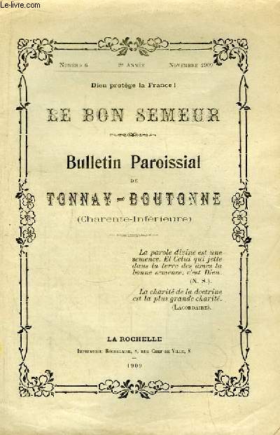 Le Bon Semeur N6 - 2me anne. Bulletin Paroissial de Tonnay-Boutonne (Charente-Infrieure)