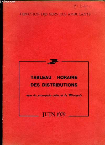 Tableau Horaire des distributions dans les principales villes de la Mtropole - Juin 1979