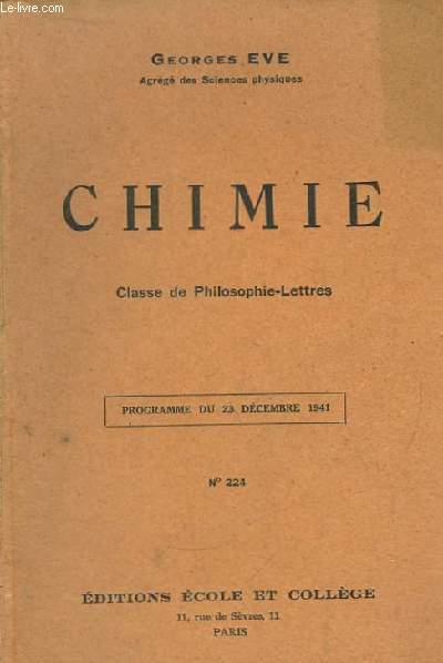 Chimie. Classe de Philosophie-Lettres. N224