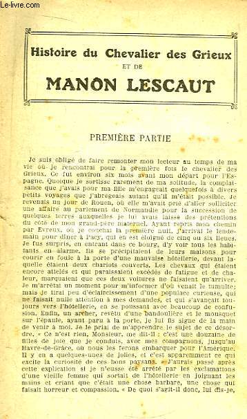 Histoire du Chevalier des Grieux et de Manon Lescaut. 1re partie