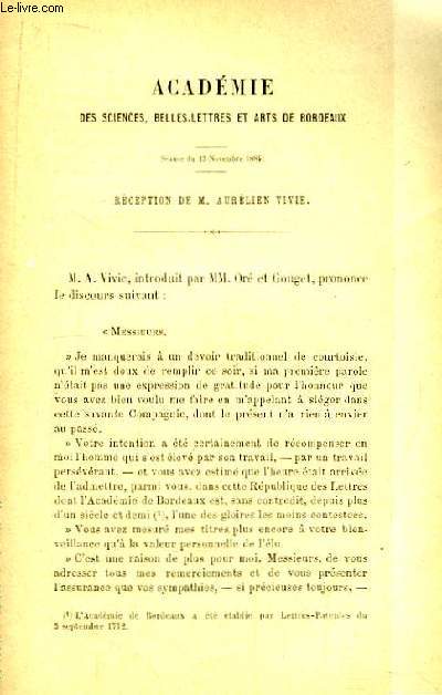Rception de M. Aurlien Vivie. Acadmie des Sciences, Belles-Lettres et Arts de Bordeaux.