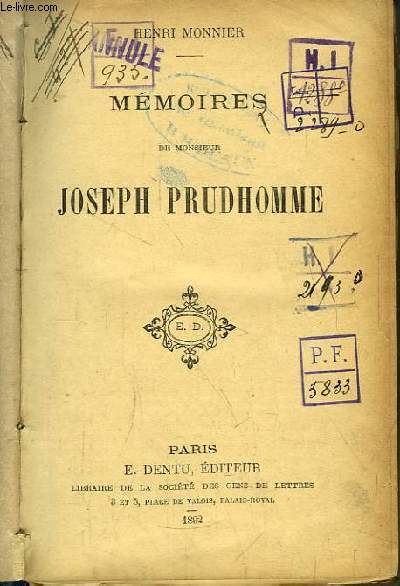 Mmoires de Monsieur Joseph Prudhomme.
