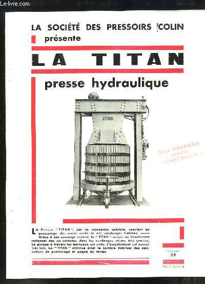 1 brochure publicitaire de La Titan, Presses hydraulique