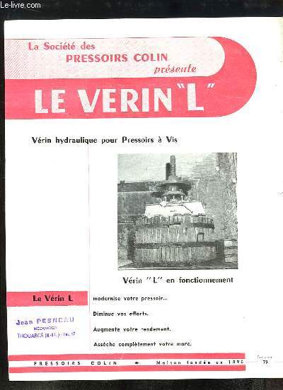 1 brochure publicitaire du Vrin Hydraulique pour Pressoirs  Vis 