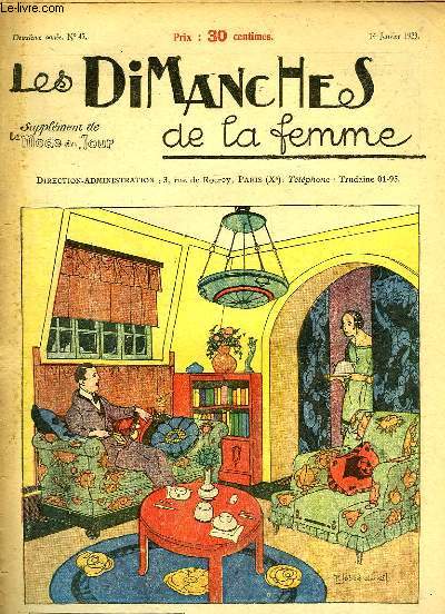 Les Dimanches de la femme N45 - 2me anne : Le petit Salon sous les Toits - La Peinture sur toffe - Venise au Crochet - Saller  manger-Bibliothque -