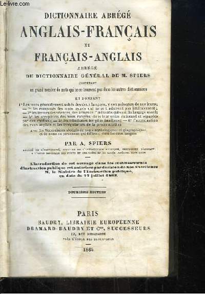 Dictionnaire Abrg Anglais - Franais et Franais - Anglais.