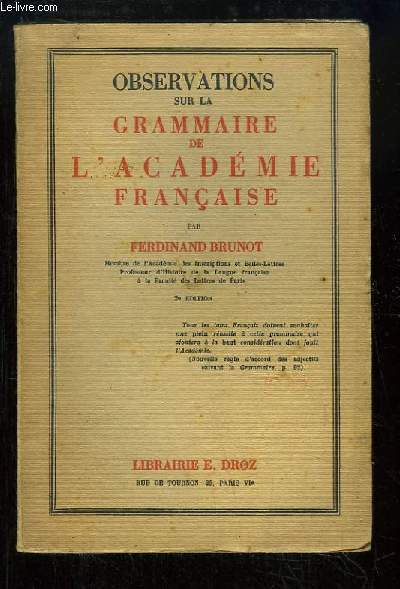 Observations sur la Grammaire de l'Academie Franaise.