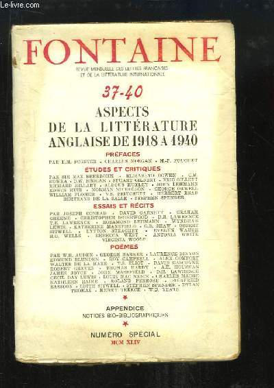 Fontaine N37 - 40 : Aspects de la Littrature Anglaise de 1918  1940
