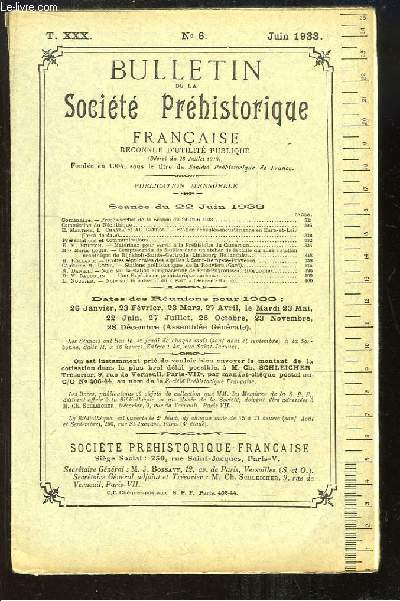 Bulletin de la Socit Prhistorique Franaise. N6 - Tome 30 : Station acheulo-moustrienne en Eure-et-Loir - Matriaux pour servir  la Prhistoire du Cameroun ...