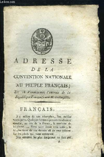 Adresse de la Convention Nationale au Peuple Franais, du 18 Vendmiaire l'an trois.