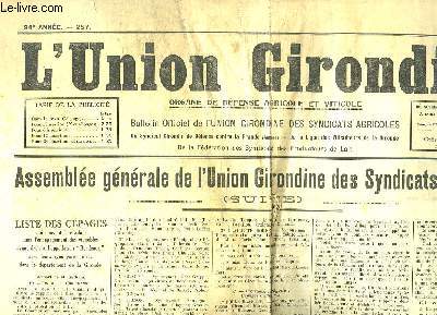 L'Union Girondine N257 - 4e anne : Assemble gnrale de l'Union Girondine des Syndicats Agricoles (suite)