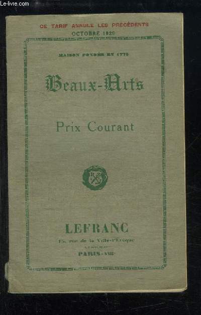 Prix Courant du Tarif Beaux-Arts