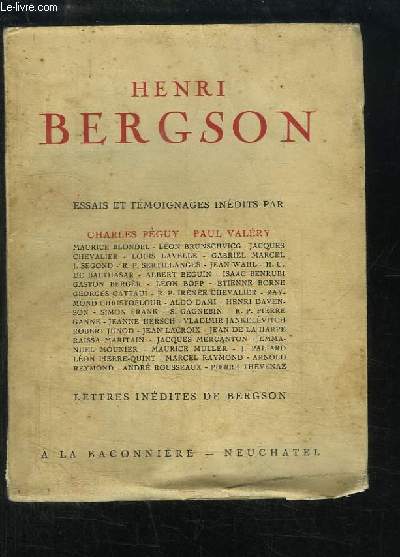 Henri Bergson. Essais et tmoignages indits.