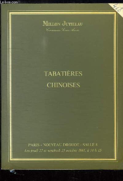 Catalogue de la Vente aux Enchres des 22 et 23 octobre 1981 , au Nouveau Drouot, de Tabatires Chinoises.