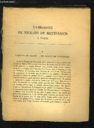 L'Ambassade de Richard de Metternich  Paris.