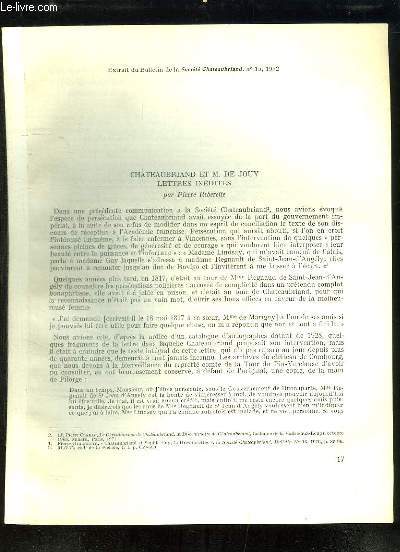 Chateaubriand et M. de Jouy, Lettres Indites - Tirage--part du Bulletin de la Socit de Chateaubriand, n15 - 1972