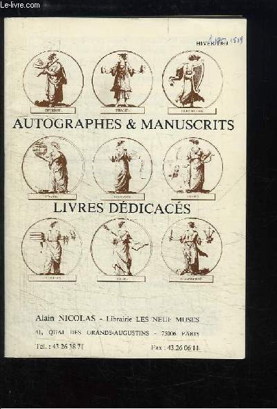 Autographes & Manuscrits - Livres ddicacs. Catalogue Hiver 1989