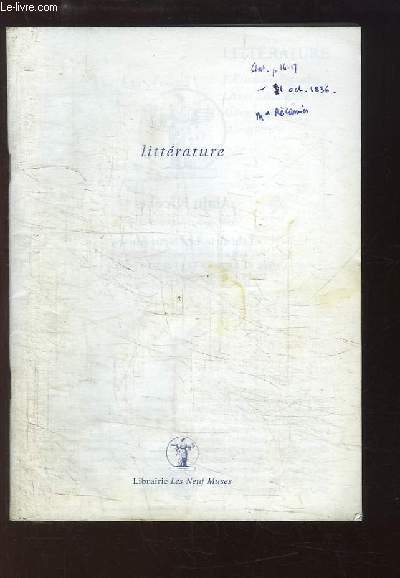Littrature. Catalogue d'Editions originales, Livres ddicacs, Autographes, Manuscrits ...