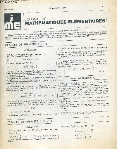 JOURNAL DE MATHEMATIQUES ELEMENTAIRES EN LOT. 99e ANNEE. DU 15 SEPTEMBRE 1974 AU 1 MAI 1975. N1 A 16.