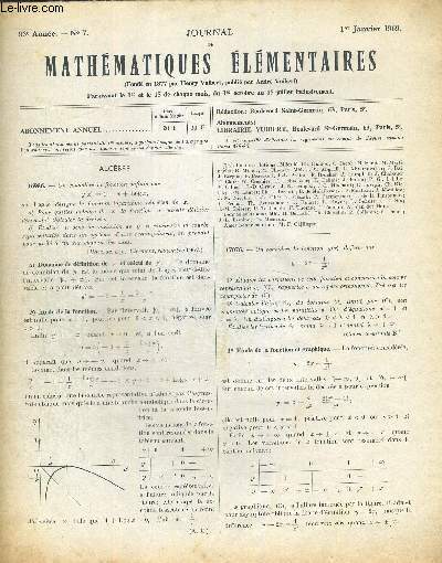 JOURNAL DE MATHEMATIQUES ELEMENTAIRES. 93e ANNEE - 1 JANVIER 1969. N7