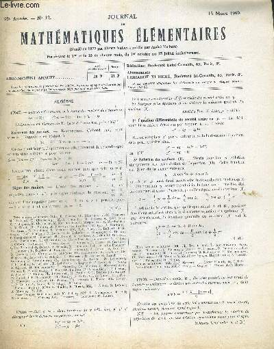 JOURNAL DE MATHEMATIQUES ELEMENTAIRES. 93e ANNEE - 15 MARS 1969. N12