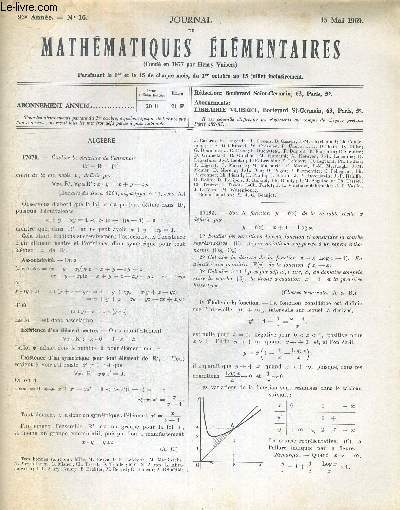 JOURNAL DE MATHEMATIQUES ELEMENTAIRES EN LOT. 93e ANNEE - DU 15 MAI AU 15 JUILLET 1969. DU N16 AU 20