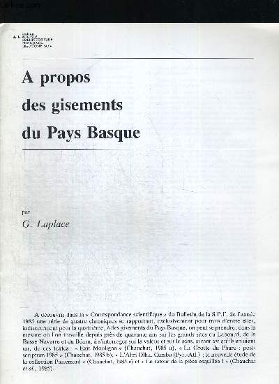 A PROPOS DES GISEMENTS DU PAYS BASQUE. BULLETIN DE LA SOCIETE PREHISTORIQUE FRANCAISE 1986. TOME 83. N4.