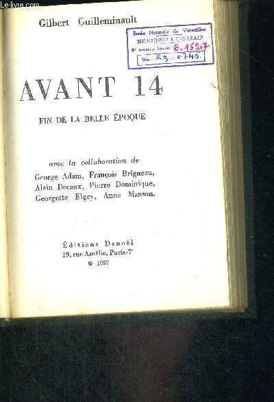 AVANT 14 - FIN DE LA BELLE EPOQUE