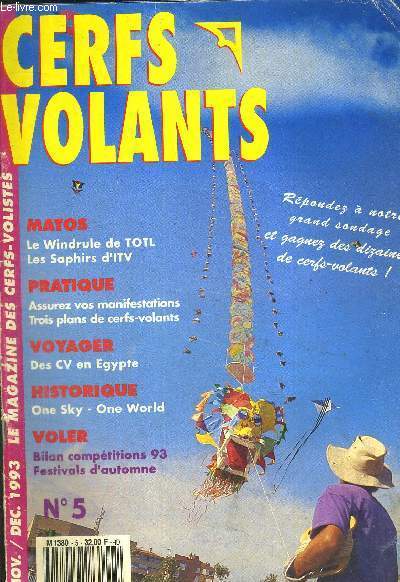 CERFS VOLANTS - N 5 - DECEMBRE 1993 - MAROS - PRATIQUE - VOYAGER - HISTORIQUE - VOLER - LE MAGAZINE DES CERF-VOLISTES
