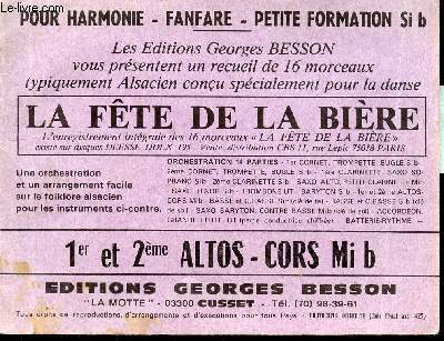 PARTITION : LA FETE DE LA BIERE - ENREGISTREMENT INTEGRALE DES 16 MORCEAUX- Pour Harmonie, fanfare, petite formation en Si b/1er et 2me Altos - cors Mi b