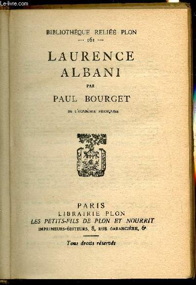 Laurence Albani - Bibliothque relie Plon n161 -