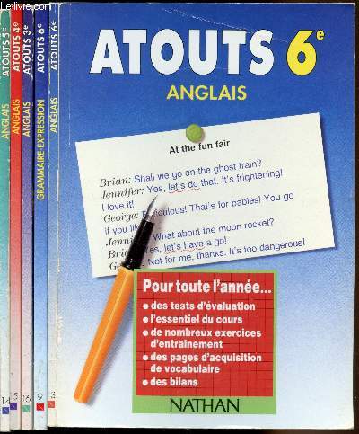 Atouts - 3e - Anglais - Cycle complet de la 6e la 3e + 1 livret de grammaire expression 6e. 5 Volumes -